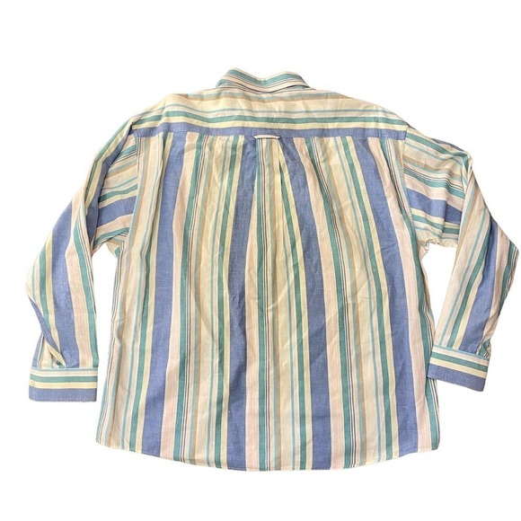 Vintage IZOD Mens Striped Button Down Shirt Long Sleeve Cotton Cream Blue XL - Picture 2 of 8
